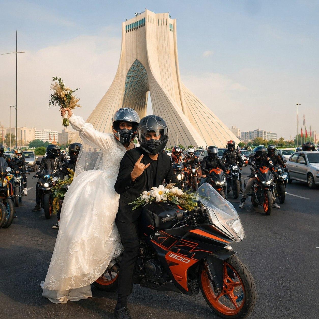 همراهی عروس داماد با موتور - تصویر 1
